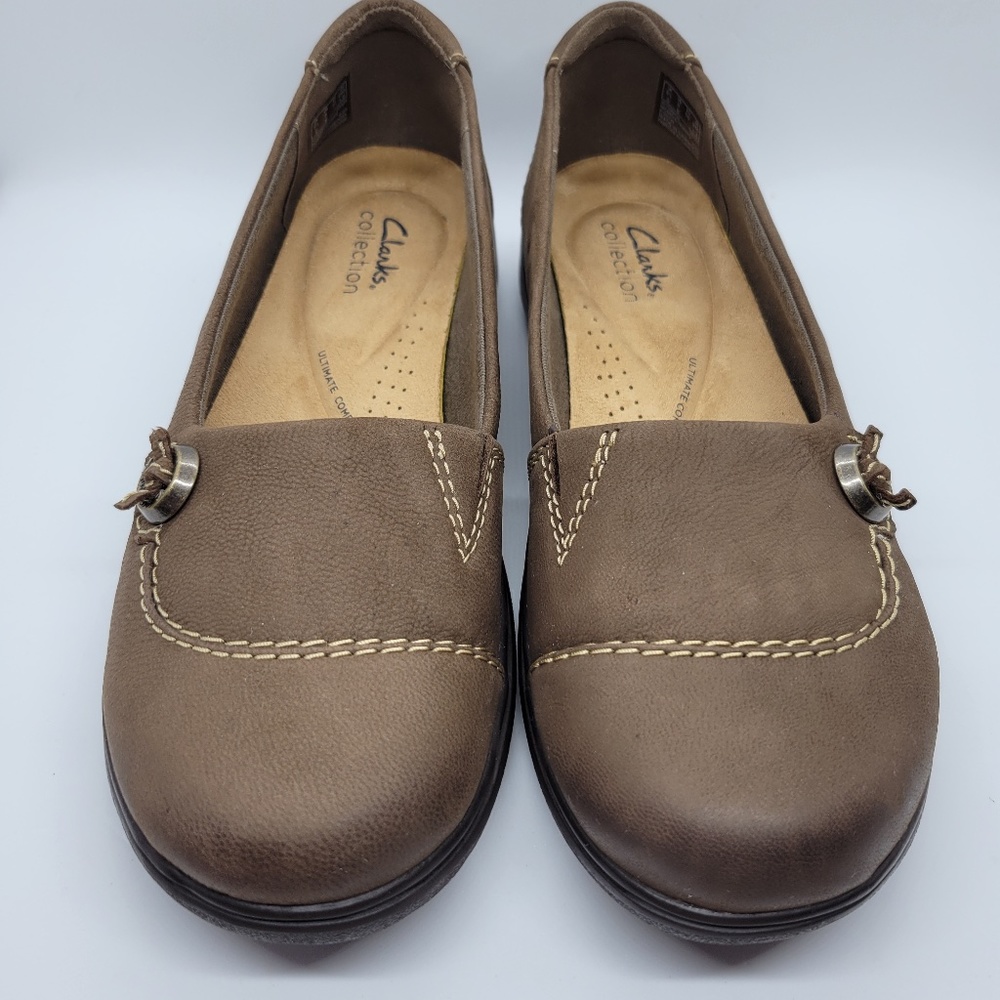 Clarks Women's Carleigh Lulin Brown Nubuck Leather Loafers Shoes 8M Slip On